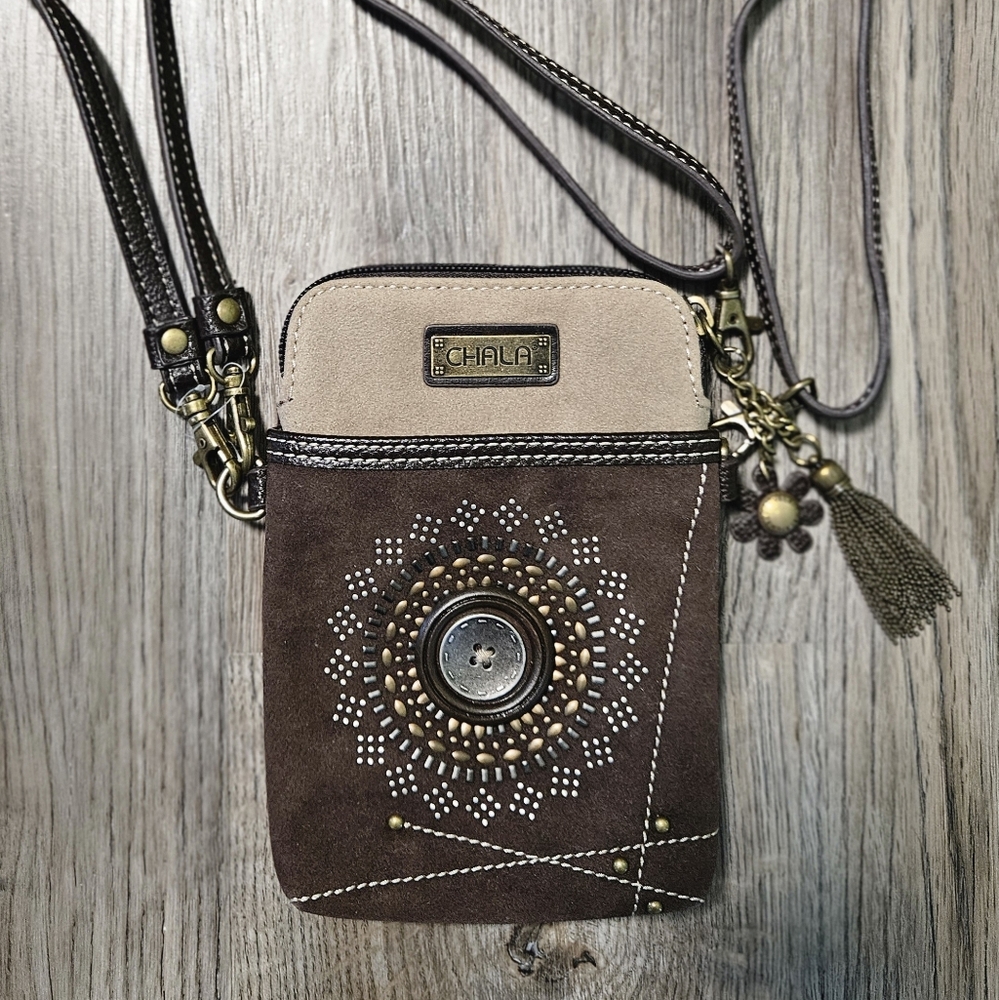 Chala Crossbody Bag in Brown and Cream with Artistic Design